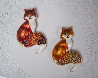 Fox magnet - repurposed jewelry - fox jewelry - rhinestone magnet - jeweled magnet - fox decor - office decor - wildlife magnet