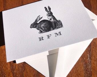 Personalized Bunny Rabbit Stationery Note Card Set