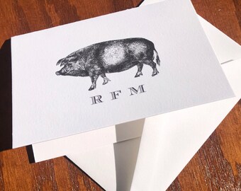 Personalized Pig Stationery Note Card Set