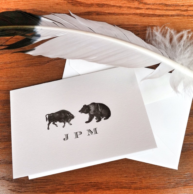 Personalized Bull And Bear Stationery Etsy
