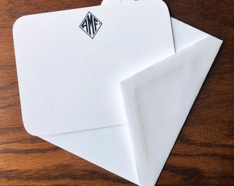 Arrives After Christmas -  100% Cotton Traditional Diamond Monogram Stationery Set of  correspondence cards  | Graduation Gift Ideas