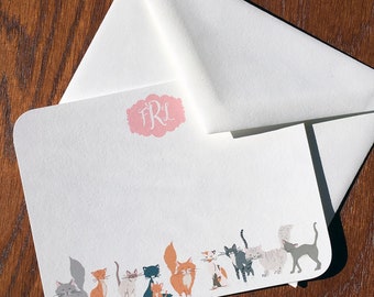 Cat Stationery Set: Personalized Monogram Correspondence Cards