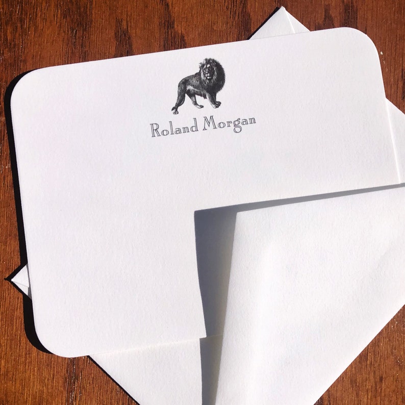 Personalized Lion Stationery Note Card Set Etsy