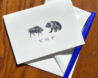 Bull and Bear Stationery | Financial Advisor Gift | Wall Street Personalized Notes