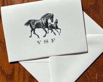 Personalized Horse Stationery with Mare and Foal