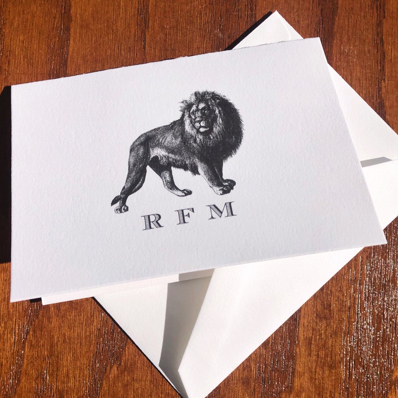 Personalized Lion Stationery Note Card Set Etsy
