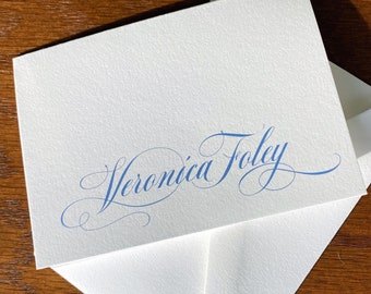 Quiet Luxury Extravagant script Personalized Cotton Stationery, correspondence cards or folded note cards