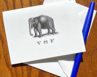 Personalized Elephant Stationery Note Card Set