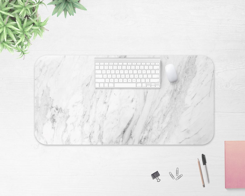 White Marble Abstract Desk Mat Cute Desk Desk Accessory Etsy