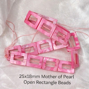 Gemstone Beads, Mother of Pearl 25x18mm Open Rectangle Beads, 16 inch strands in 5 beautiful colors.