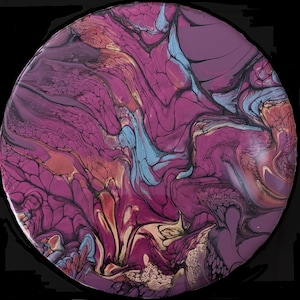 Fluid Art Acrylic Painting, &#39;Raspberry Bliss&#39; on wood with a Resin Coat, 6x6 inch canvas
