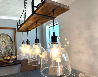 Barn Wood 4-Light Chandelier: Rustic Pendant Lighting with Edison Bulbs