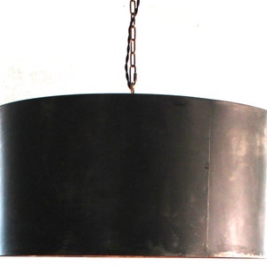 LARGE 30&quot; Handcrafted Drum Pendant Light with Aged Zinc or Black Steel Finish