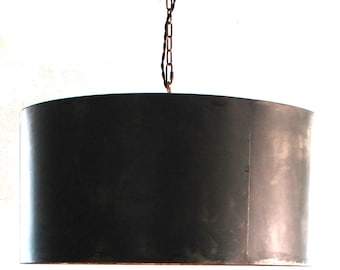 LARGE 30" Handcrafted Drum Pendant Light with Aged Zinc or Black Steel Finish