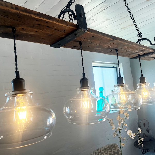 Barn Wood Beam Chandelier: 5-Light Rustic Pendant Lighting