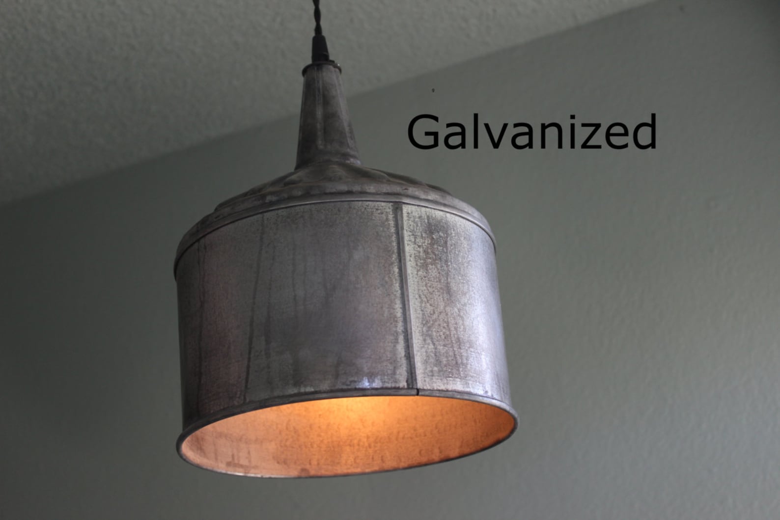 Large Funnel Pendant Light in Black Steel or Galvanized Aged Etsy