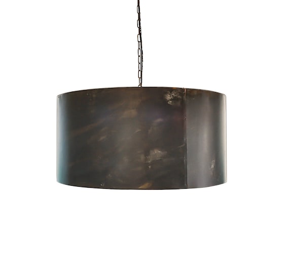 LARGE 30 Handcrafted Drum Pendant Light With Aged Zinc or Black
