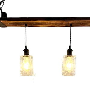 Rustic Barn Wood Chandelier: 4-Light Hammered Glass Pendant image 2