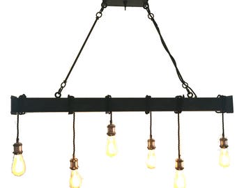 Handcrafted Industrial Steel Beam Chandelier: 6-Light Edison LED