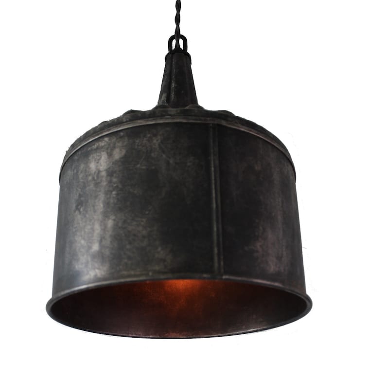 Large Funnel Pendant Light In Black Steel Or Galvanized Aged Zinc Free Lamp