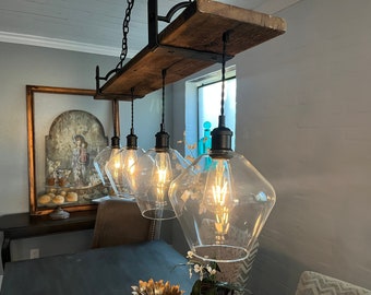 Barn wood 4 hanging light Chandelier with Barnwood Beam and Iron Brackets FREE SHIPPING Edison bulbs Rustic Chandelier Lighting  Handmade