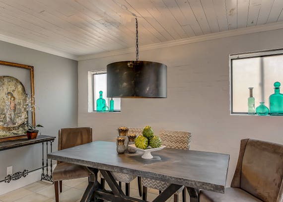 LARGE 30 Handcrafted Drum Pendant Light With Aged Zinc or Black