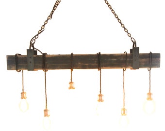 Wood Beam Chandelier: Industrial Edison Light Fixture, 6-Light