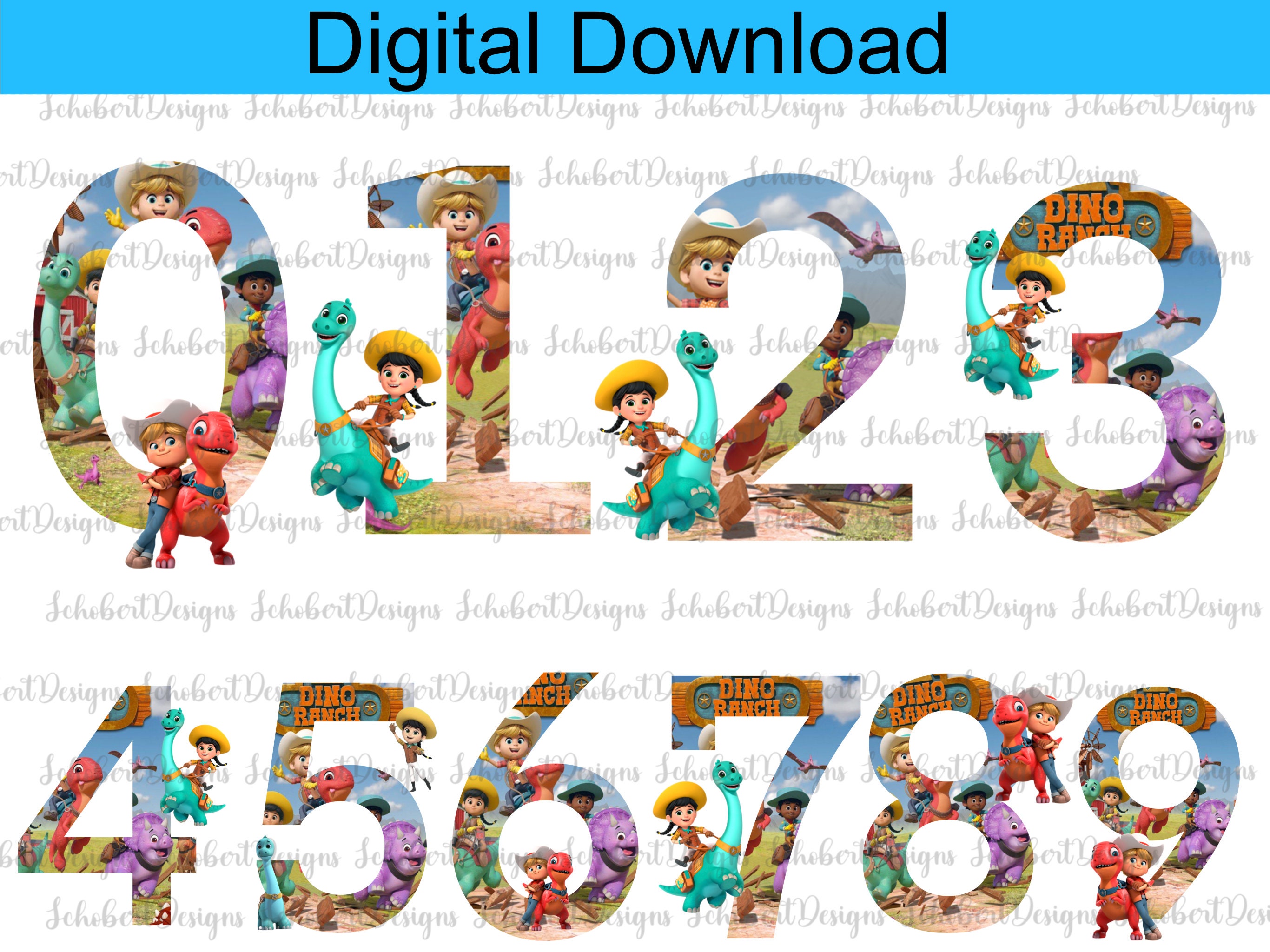 Dino Ranch Birthday Numbers, Dino Ranch Birthday Png, Dino Digital