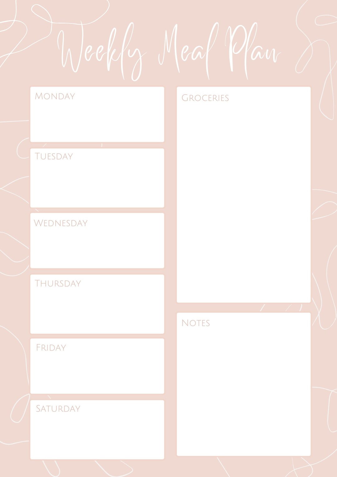 Cute Pink Weekly Meal Planner | Digital Download | Grocery List Planner ...