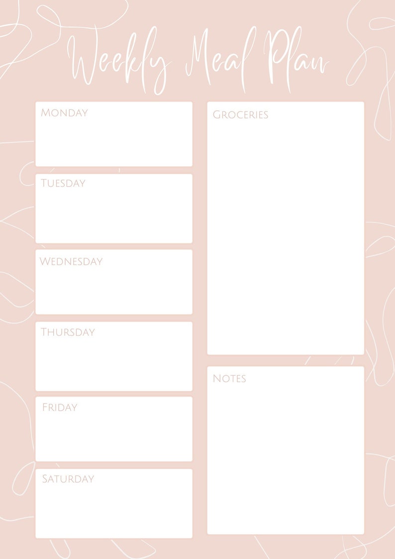 Cute Pink Weekly Meal Planner | Digital Download | Grocery List Planner