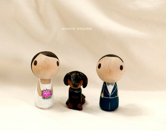 Customize Wedding Cake Topper - - - A Couple with a pet