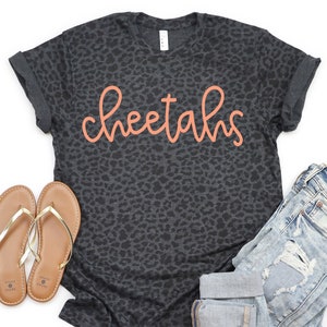 Cheetahs Coral Print, Custom Handwritten School or Town on Black Leopard Tee, Custom Leopard Shirt, Unisex Fit Shirts