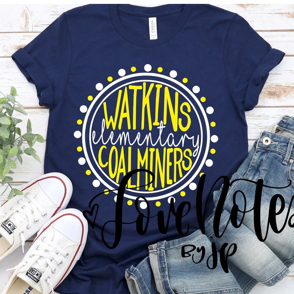 Watkins Elementary Coalminers Team Spirit Shirt, Team Pride, Yellow and Navy, School Colors Shirt, Team Spirit Shirt, Team Pride, School Tee