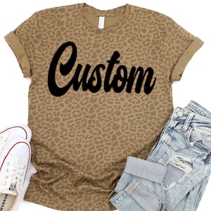 Customizable Brown Leopard Print Shirt, Unisex Fit, Spirit Tee, Leopard Print School Spirit Shirt