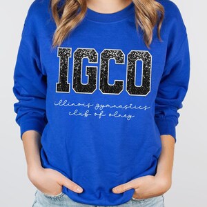 IGCO Tumble and Dance Shirt, Faux (Fake) Embroidered Sequin Look, Royal Bella Unisex Fit