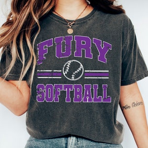 Fury Softball Distressed Design, Retro Vibes Softball, Comfort Colors Pepper, Softball Mom Shirt, Softball Team Pride Shirt, Unisex Fit