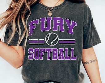 Fury Softball Distressed Design, Retro Vibes Softball, Comfort Colors Pepper, Softball Mom Shirt, Softball Team Pride Shirt, Unisex Fit