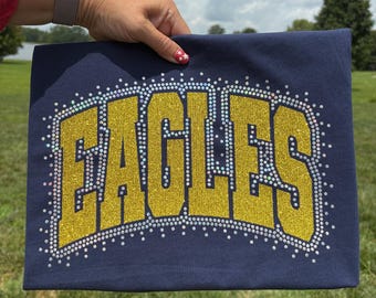 Custom Glitter Spangle Eagles Shirt, Varsity Mascot School Spirit Wear