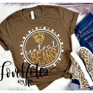 Central Bears Team Spirit Shirt, Customizable Team Pride, Spirit Tee, Bears Spirit, Brown and Gold, School Mascot Shirt, Bears Team Pride