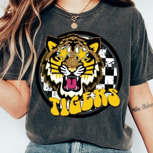 Tigers Black and Gold, Comfort Colors Pepper, Tigers School Spirit Shirt, Tigers Team Pride Shirt, Tigers School Shirt, Unisex Fit