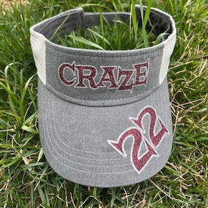 Craze Softball Visor, Optional Number, Custom Team Hat , Softball Mom Hat, Baseball Mom, Adjustable, One Size