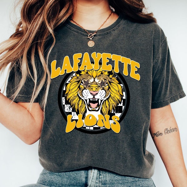 Lafayette Lions Black and Gold, Comfort Colors Pepper, Lafayette School Spirit Shirt, Lions Team Pride Shirt, Lions School Shirt, Unisex Fit