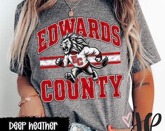 Edwards County Lions Shirt | EC Lions Spirit Wear | Vintage Distressed Lion Graphic Tee | Red Black White School Shirt | Game Day Tee