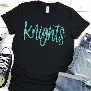 Knights Glitter Mascot Shirt, Knights Tee, Custom Glitter Team Tee, Team Pride, Mascot Shirt, School Team Shirt, School Mascot Pride, Unisex