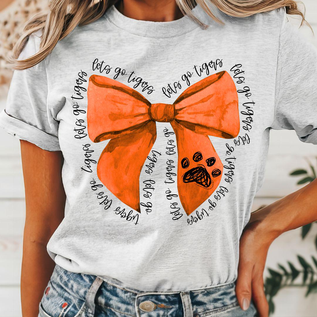 Lets Go Bison Game Day Bow Shirt with Team Logo On Bow, Custom Bow Tee, Custom Colors, Custom School Name, Unisex Fit Bella, image size:1080x1080