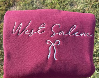 West Salem Embroidered Sweatshirt with Bow | Custom School Spirit Crewneck | Cozy Personalized Gift