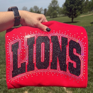 Custom Glitter Lions Shirt, Varsity Team Mascot Spangle Tee, School Spirit Wear