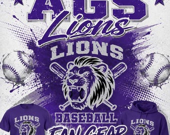 2026 AGS Lions Baseball Team Fan Gear Shirt, Custom School Mascot Baseball Tee, Game Day Shirt for Team, Distressed Team Shirt, Baseball Tee