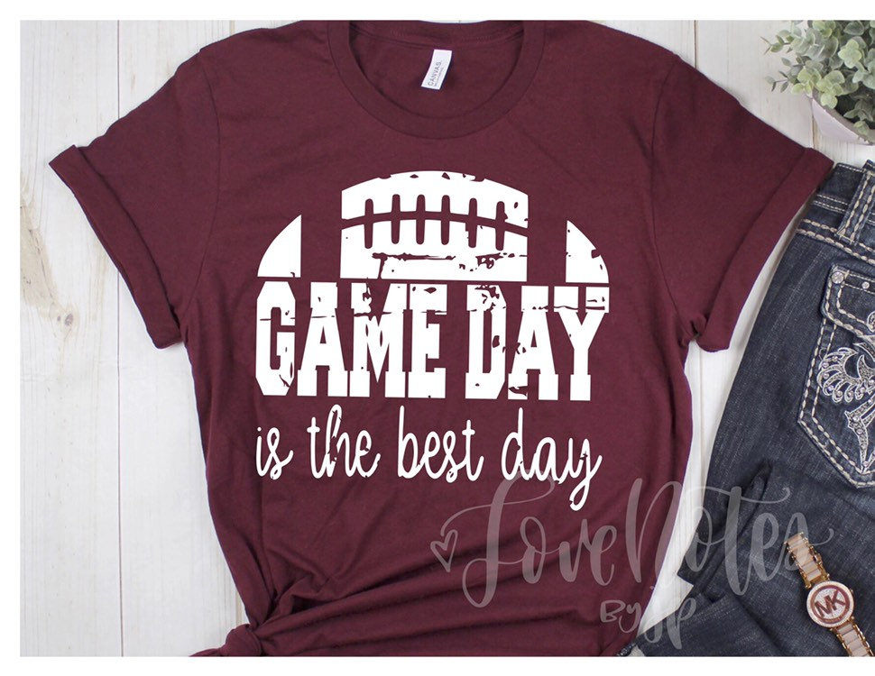 Game Day Shirt, Maroon Tee, White, Grunge Football, Football