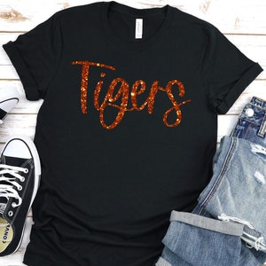 Tigers Glitter Mascot Shirt, Tigers Tee, Custom Glitter Team Pride Shirt, Mascot Shirt, School Team Shirt, School Mascot Pride, Unisex